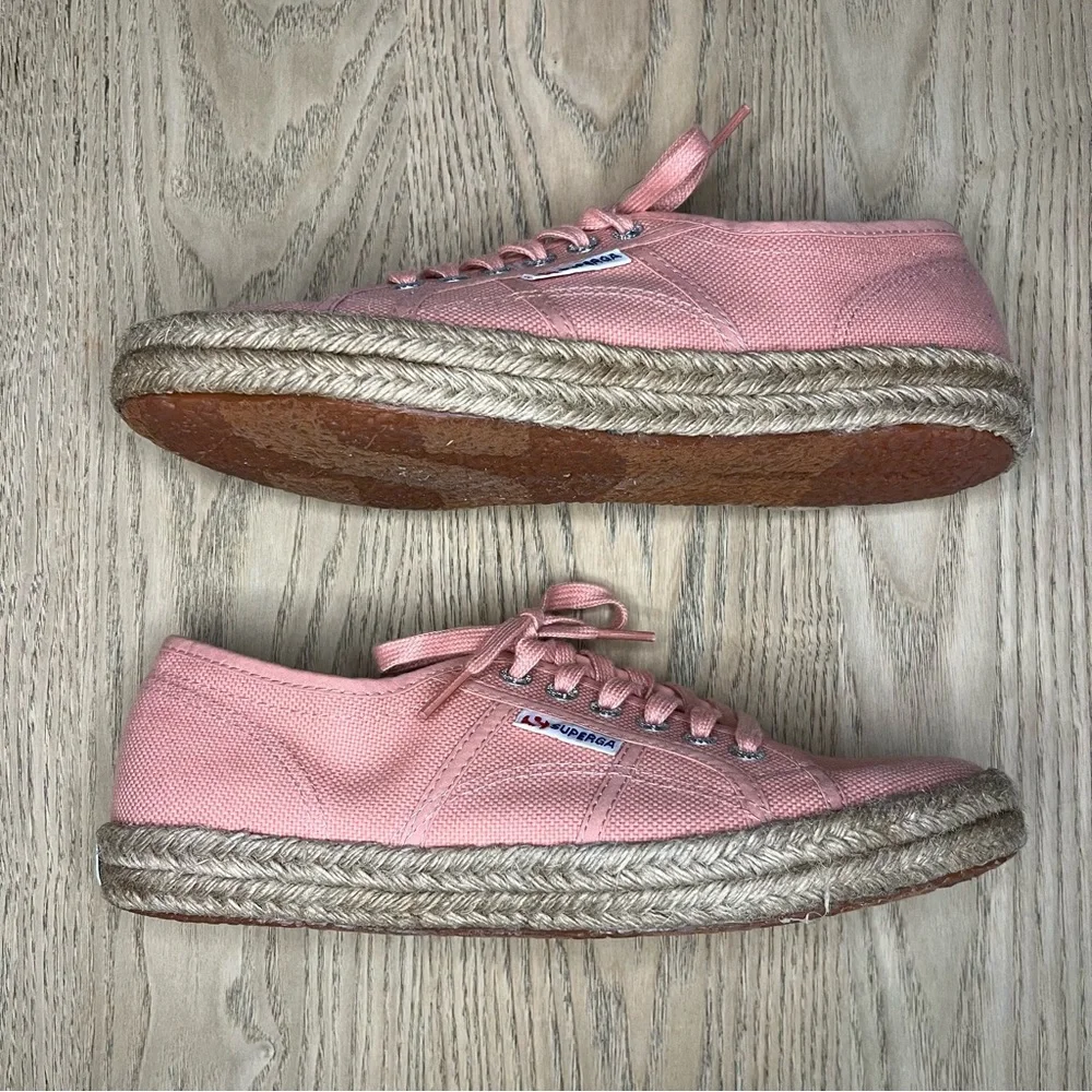 Superga Women's Espadrille Sneakers Coral Pink Lace Up Size 39.5 / US 8.5